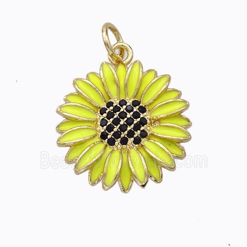 Copper Sunflower Pendant Yellow Enamel Gold Plated