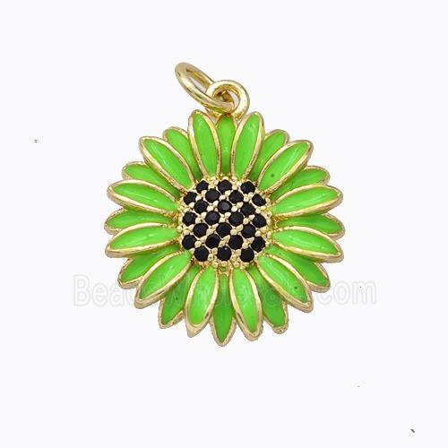 Copper Sunflower Pendant Green Enamel Gold Plated