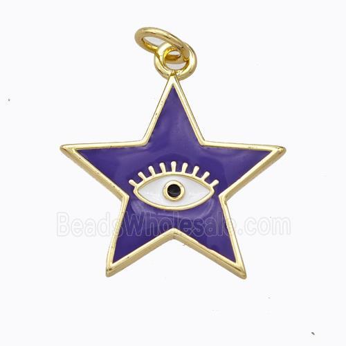 Copper Star Pendant Purple Enamel Eye Gold Plated