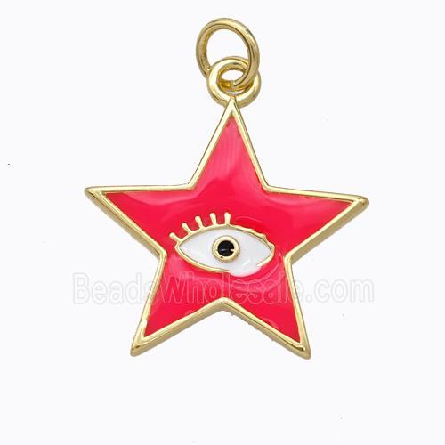 Copper Star Pendant Red Enamel Eye Gold Plated