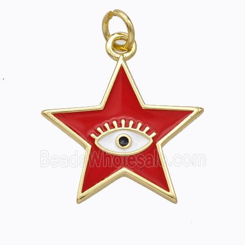 Copper Star Pendant Red Enamel Eye Gold Plated