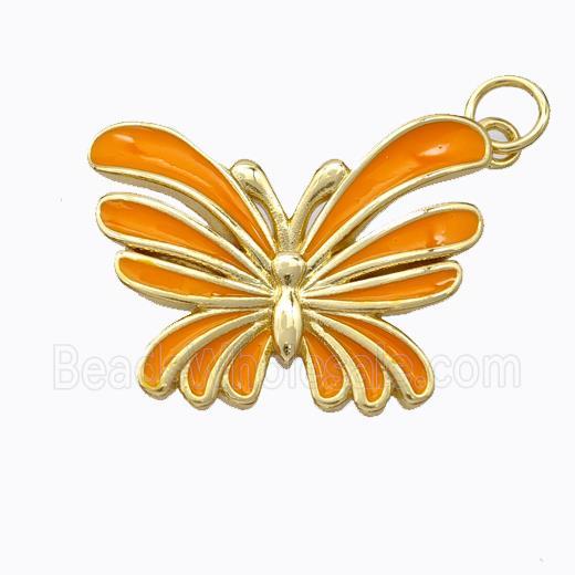 Copper Butterfly Pendant Orange Enamel Gold Plated