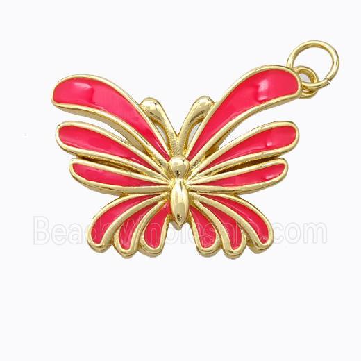 Copper Butterfly Pendant Red Enamel Gold Plated