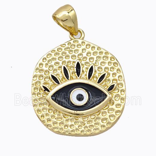 Copper Eye Pendant Black Enamel Circle Gold Plated