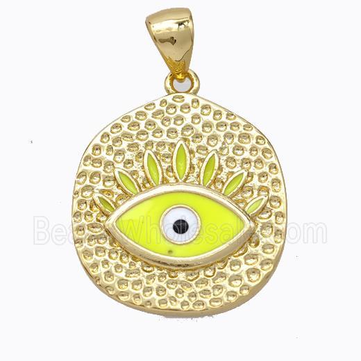 Copper Eye Pendant Yellow Enamel Circle Gold Plated