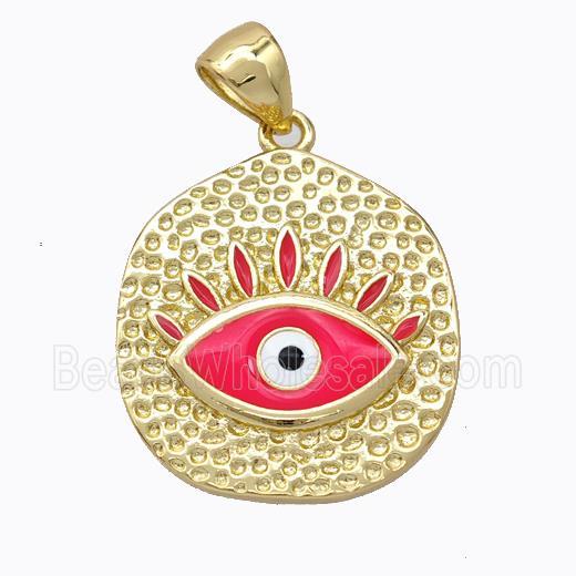 Copper Eye Pendant Red Enamel Circle Gold Plated
