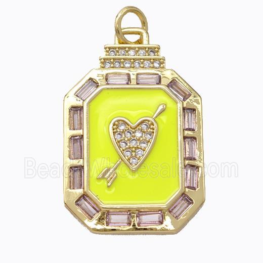 Cupid Arrow Heart Charms Copper Pendant Pave Zirconia Yellow Enamel Rectangle Gold Plated