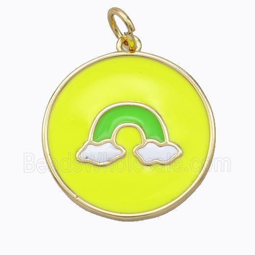 Copper Rainbow Pendant Yellow Enamel Circle Gold Plated