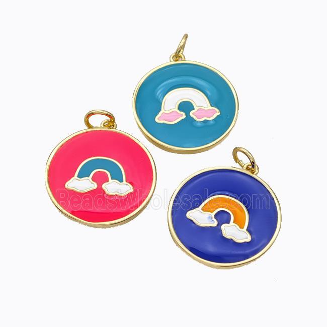 Copper Rainbow Pendant Enamel Circle Gold Plated Mixed