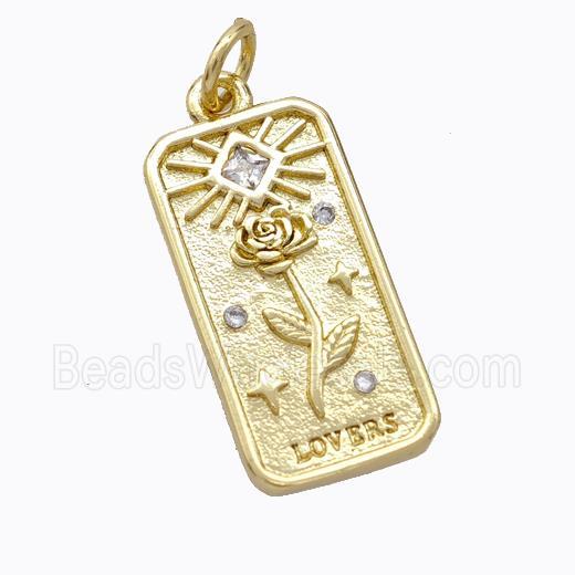 Copper Flower Pendant Pave Zirconia Rectangle Gold Plated
