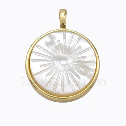 Copper Circle Pendant Pave Shell Sun Gold Plated