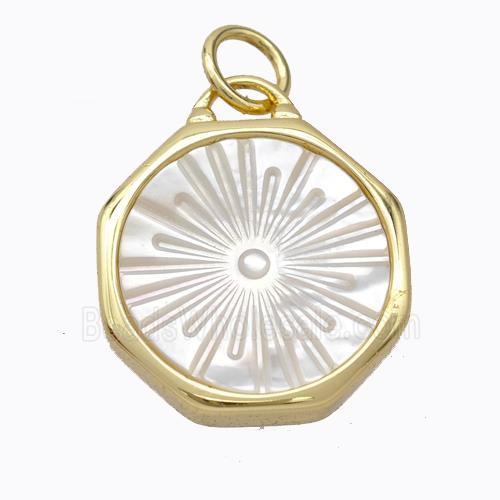 Copper Circle Pendant Pave Shell Sun Gold Plated