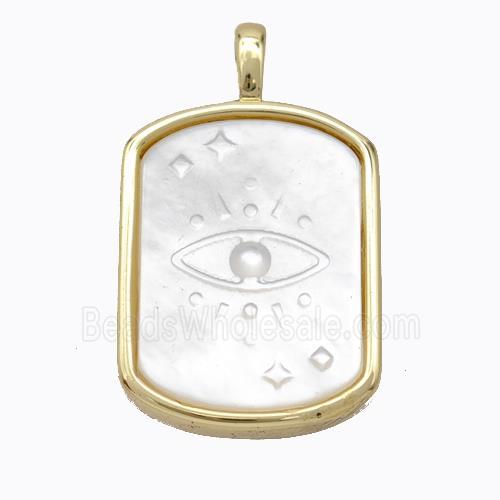 Copper Rectangle Pendant Pave Shell Eye Gold Plated