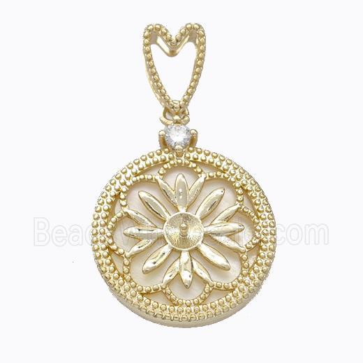 Copper Flower Pendant Pave Shell Gold Plated