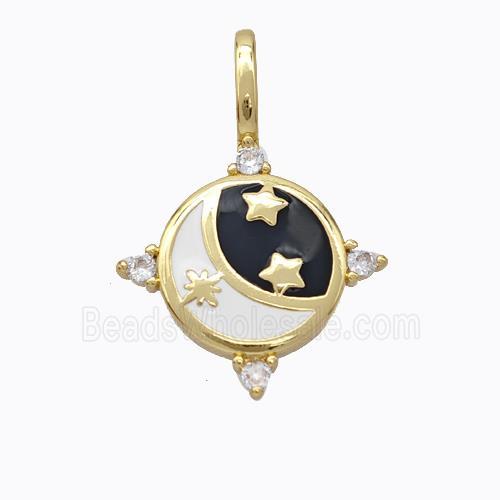 Copper Moon Pendant White Black Enamel Star Gold Plated