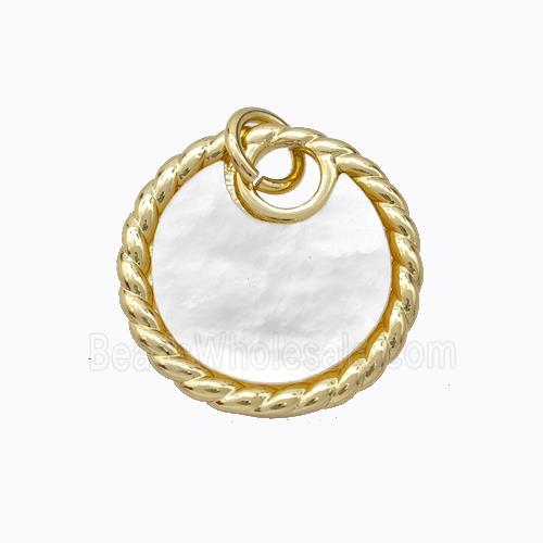 Copper Circle Pendant Pave Shell Gold Plated