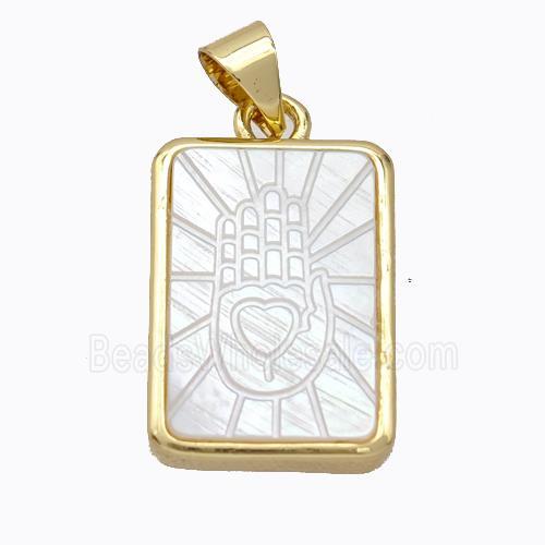 Copper Rectangle Pendant Pave Shell Hand Gold Plated
