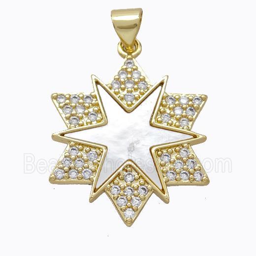 Copper Star Pendant Pave Shell Zirconia Gold Plated
