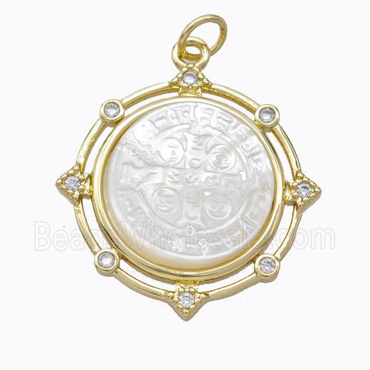 Copper Circle Pendant Pave Shell Zirconia Gold Plated