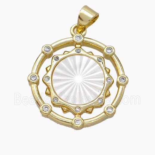 Copper Circle Pendant Pave Shell Zirconia Gold Plated
