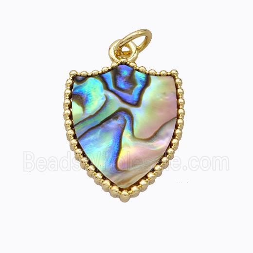 Copper Shield Pendant Pave Abalone Shell Gold Plated