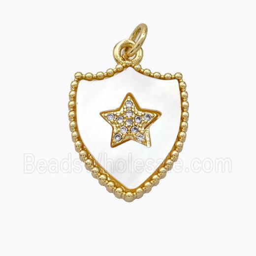 Copper Shield Pendant Pave Shell Zirconia Star Gold Plated