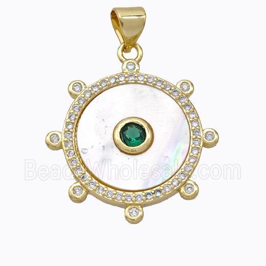 Copper Circle Pendant Pave Shell Zirconia Gold Plated