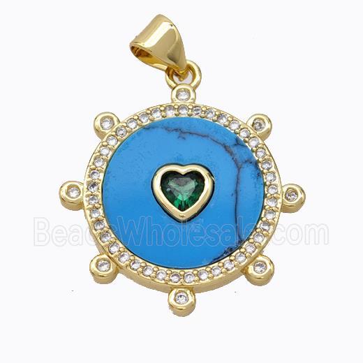 Copper Circle Pendant Pave Howlite Heart Zirconia Gold Plated