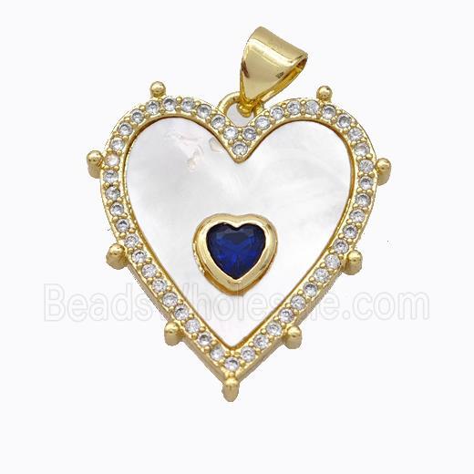 Copper Heart Pendant Pave Shell Zirconia Gold Plated