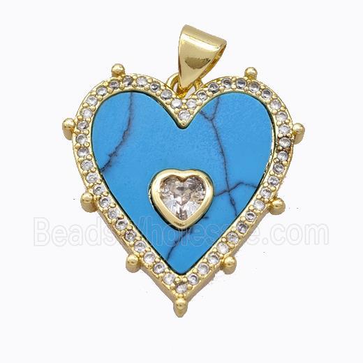 Copper Heart Pendant Pave Howlite Zirconia Gold Plated