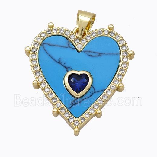 Copper Heart Pendant Pave Howlite Zirconia Gold Plated