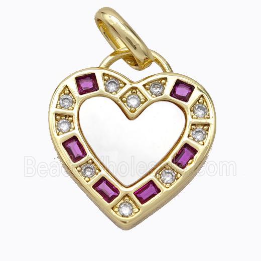 Copper Heart Pendant Pave Shell Zirconia Gold Plated