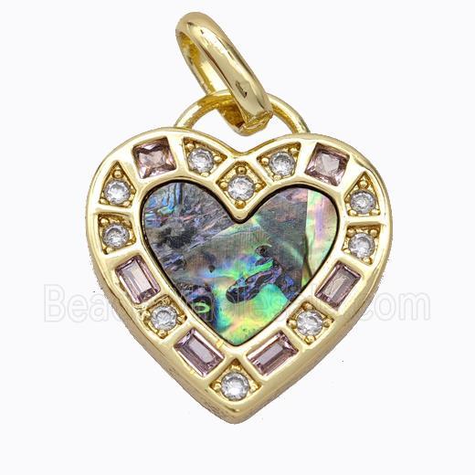 Copper Heart Pendant Pave Abalone Shell Zirconia Gold Plated