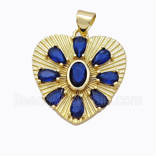 Copper Heart Pendant Micropave Blue Zirconia Gold Plated