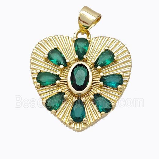 Copper Heart Pendant Micropave Green Zirconia Gold Plated