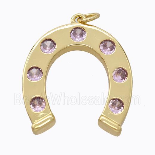 Copper Horseshoe Pendant Micropave Zirconia Gold Plated