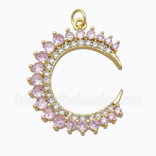 Copper Crescent Moon Pendant Micropave Zirconia Gold Plated