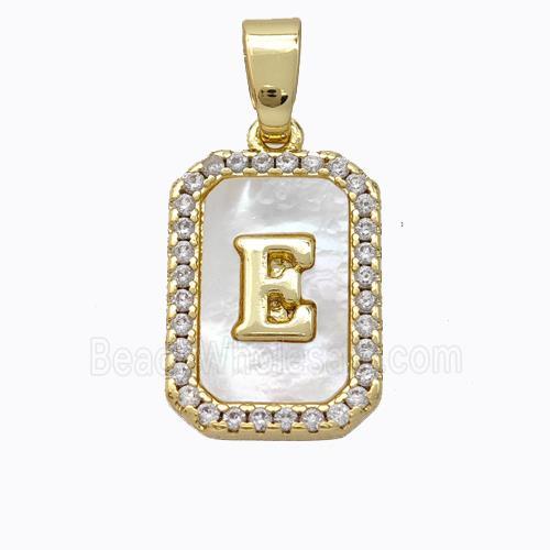 Copper Letter-E Pendant Pave Shell Zirconia Gold Plated