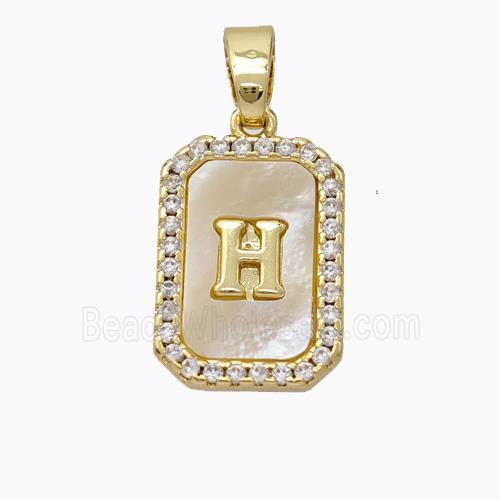 Copper Letter-H Pendant Pave Shell Zirconia Gold Plated