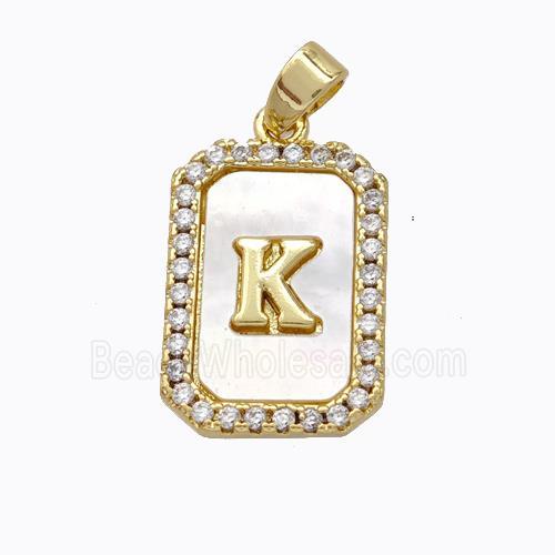 Copper Letter-K Pendant Pave Shell Zirconia Gold Plated