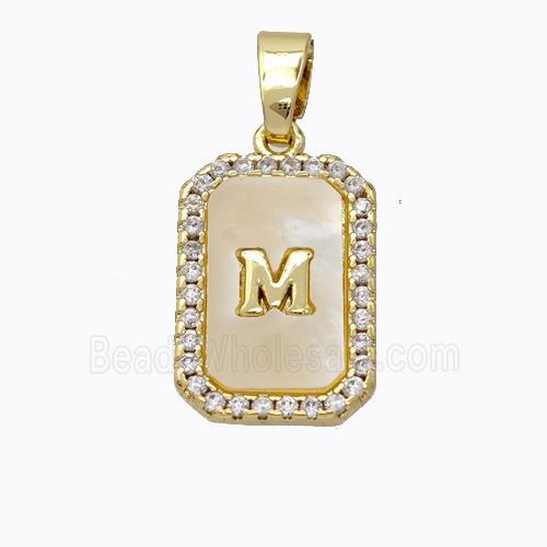Copper Letter-M Pendant Pave Shell Zirconia Gold Plated