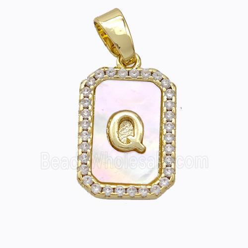 Copper Letter-Q Pendant Pave Shell Zirconia Gold Plated