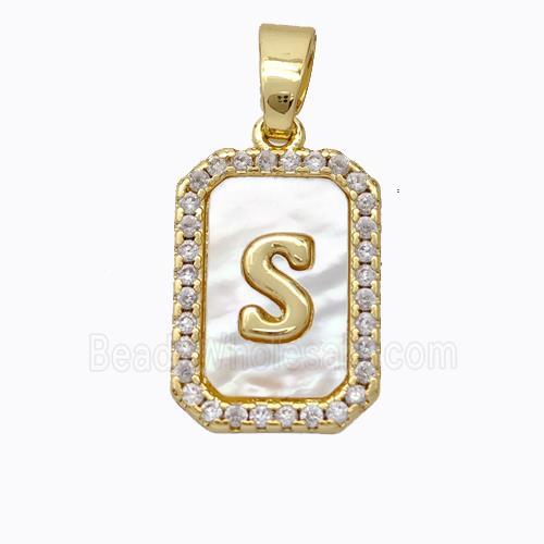 Copper Letter-S Pendant Pave Shell Zirconia Gold Plated