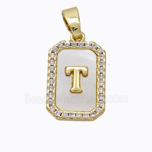 Copper Letter-T Pendant Pave Shell Zirconia Gold Plated