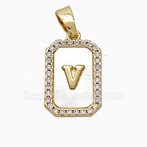 Copper Letter-V Pendant Pave Shell Zirconia Gold Plated