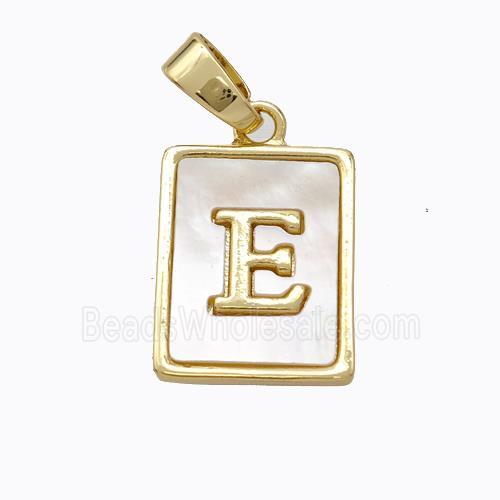 Copper Letter-E Pendant Pave Shell Gold Plated
