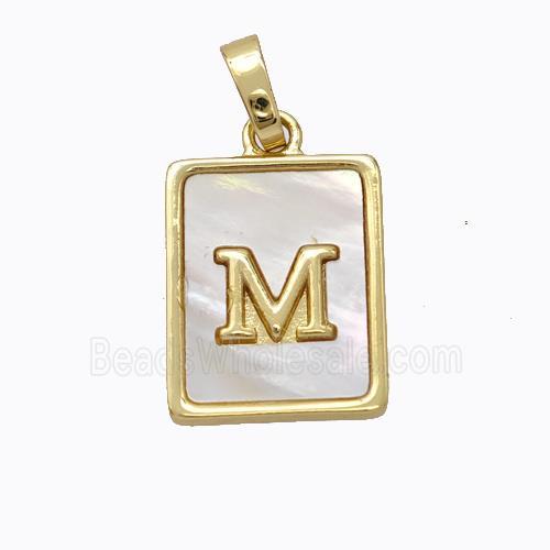 Copper Letter-M Pendant Pave Shell Gold Plated