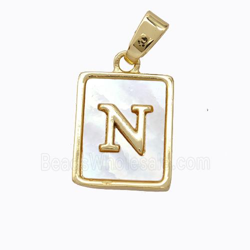 Copper Letter-N Pendant Pave Shell Gold Plated