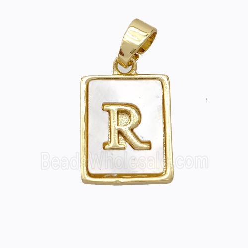 Copper Letter-R Pendant Pave Shell Gold Plated