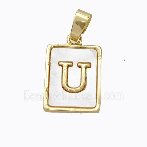 Copper Letter-U Pendant Pave Shell Gold Plated